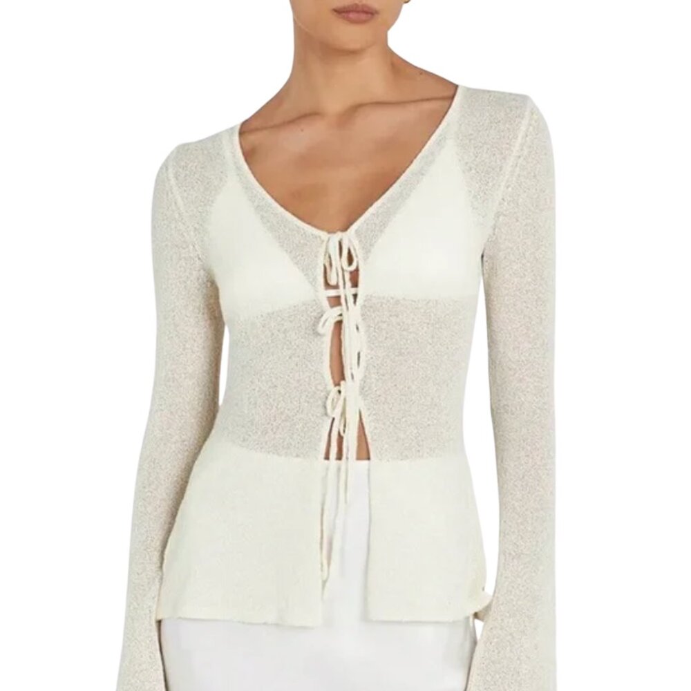 DISSH Cream Tie-Front Knit Top